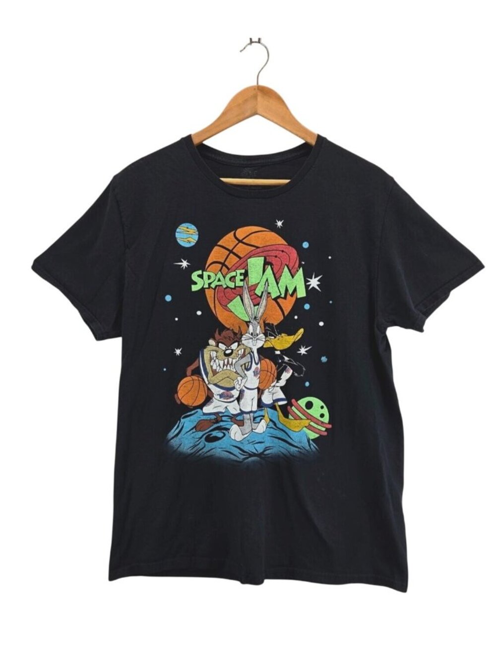 Vtg 90s Space Jam T-Shirt L Loony Tunes Moon Graphic Bugs Taz Daffy Basketball
